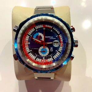 Rare Original! 1972 Sorna Worldtimer Swiss Mechanical Chronograph Watch. Mint!